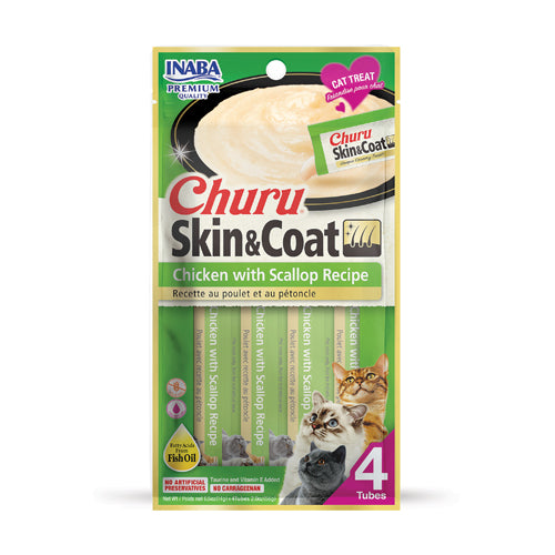 Inaba Churu Skin & Coat Cat Treat - Chicken with Scallop Recipe - Maokids Pet