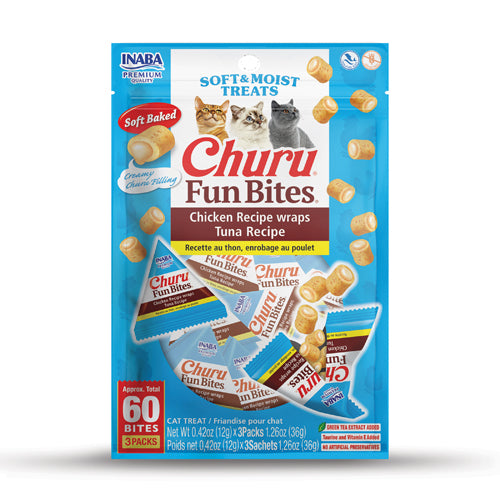Inaba Churu Fun Bites Cat Treat - Chicken Recipe wraps Tuna Recipe - Maokids Pet