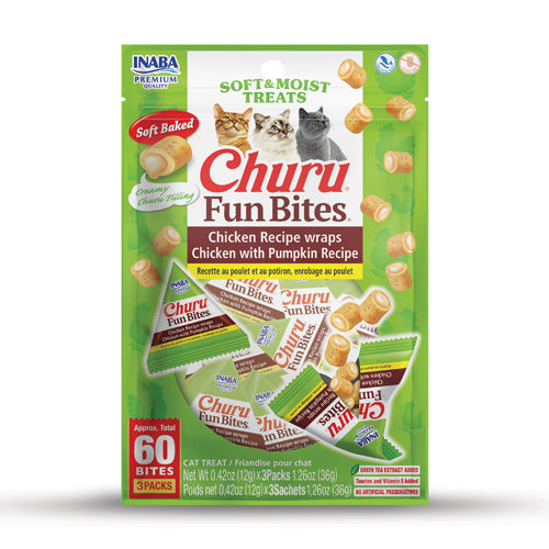 Inaba Churu Fun Bites Cat Treat - Chicken Recipe wraps Chicken with Pumpkin Recipe - Maokids Pet