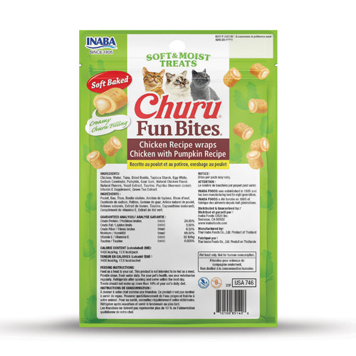 Inaba Churu Fun Bites Cat Treat - Chicken Recipe wraps Chicken with Pumpkin Recipe - Maokids Pet