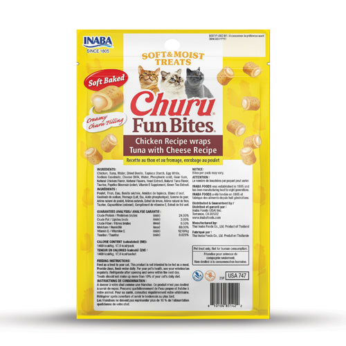 Inaba Churu Fun Bites Cat Treat - Chicken Recipe wraps Tuna with Cheese Recipe - Maokids Pet