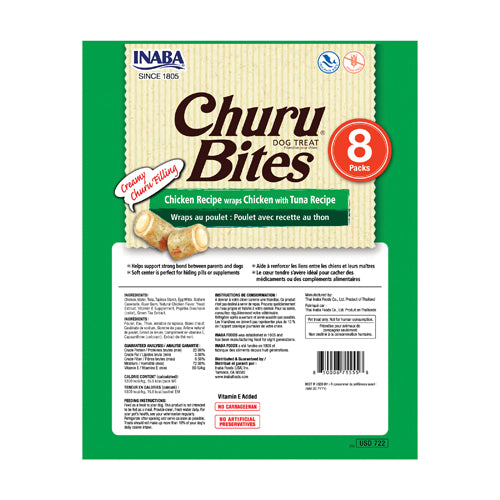 Inaba Churu Bites Dog Treat - Chicken Recipe wraps Chicken with Tuna Recipe - Maokids Pet