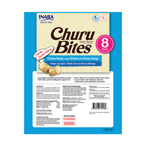 Inaba Churu Bites Dog Treat - Chicken Recipe wraps Chicken with Cheese Recipe - Maokids Pet
