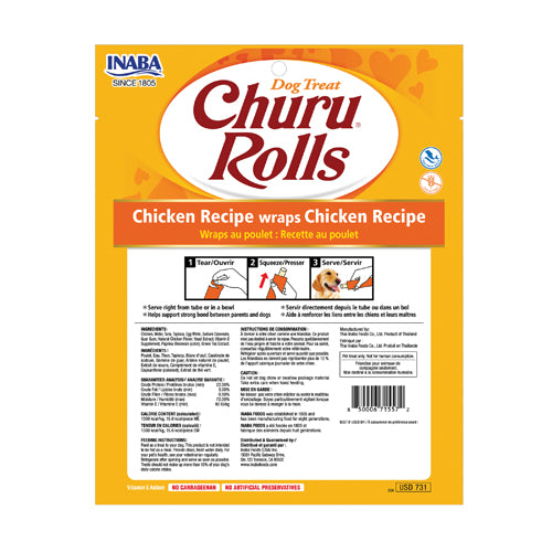 Inaba Churu Rolls Dog Treat - Chicken Recipe wraps Chicken Recipe - Maokids Pet