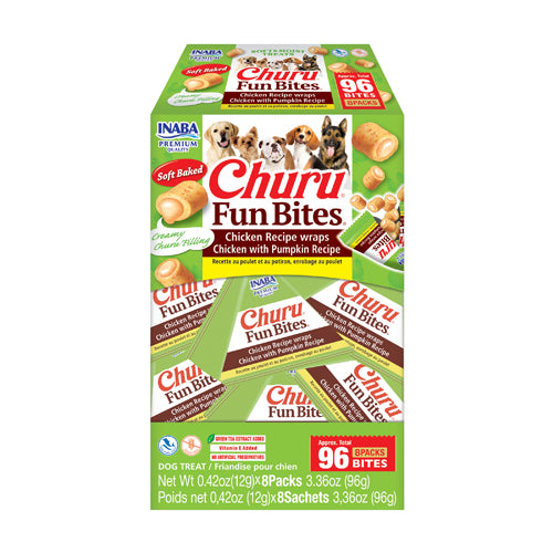 Inaba Churu Fun Bites Dog Treat - Chicken Recipe wraps Chicken with Pumpkin Recipe - Maokids Pet