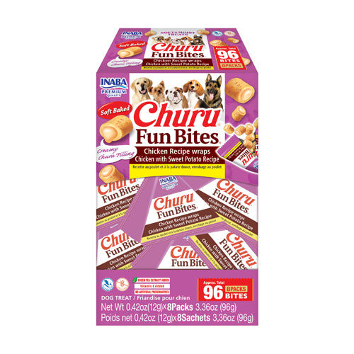 Inaba Churu Fun Bites Dog Treat - Chicken Recipe wraps Chicken with Sweet Potato Recipe - Maokids Pet