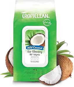 TropiClean Pet Ear Wipes, Alcohol Free Eliminates Smell & Relieves Itchings - 50 ct