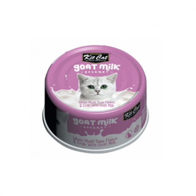 Kit Cat Goat Milk Wet Cat Food - White Meat Tuna Flakes & Crab 70g - Maokids Pet