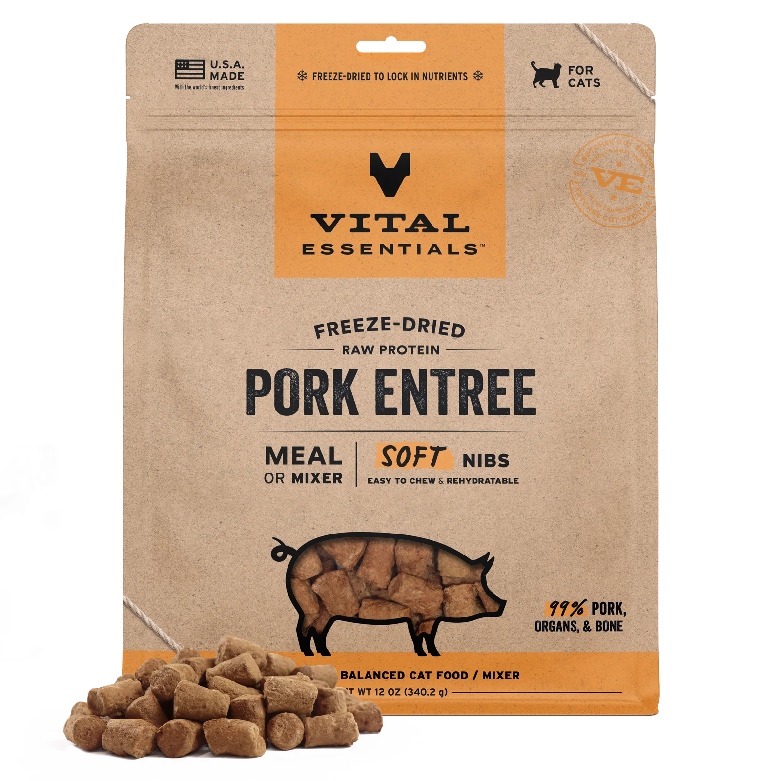 Vital Essentials Freeze-Dired Raw Pork Soft Nibs For Cats - Maokids Pet