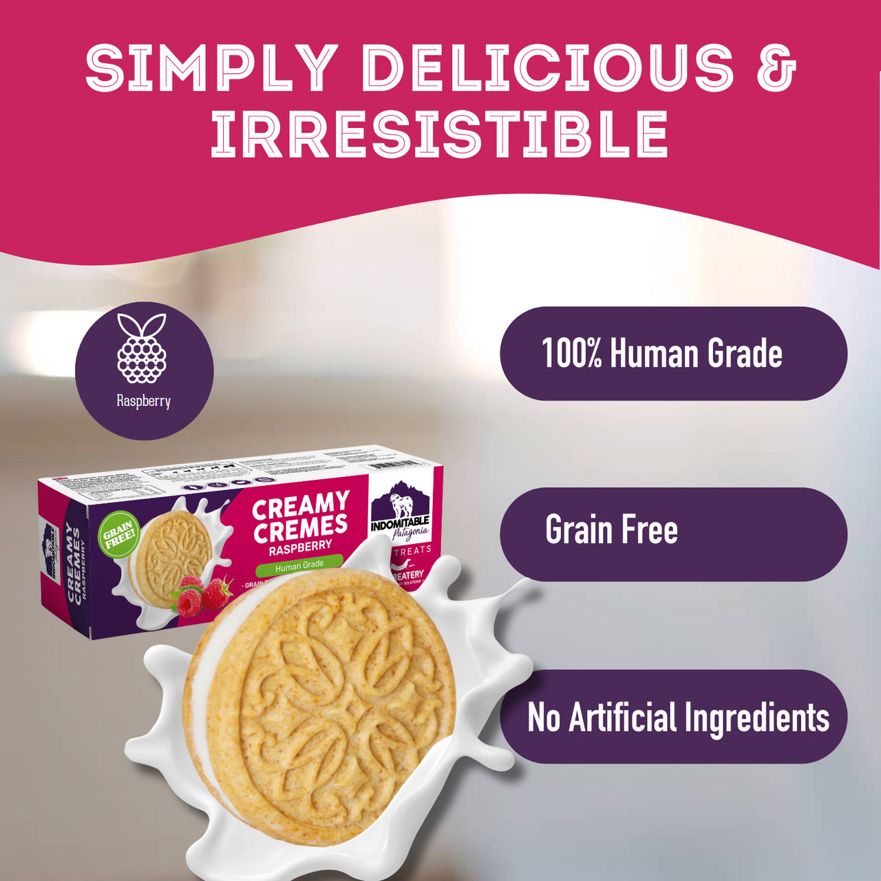 Granville Island Dog Biscuits Grain Free Creamy Cremes - Raspberry