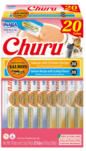 Inaba Churu Purées Cat Treat - 20 ct Salmon with Chicken & Salmon with Scallop