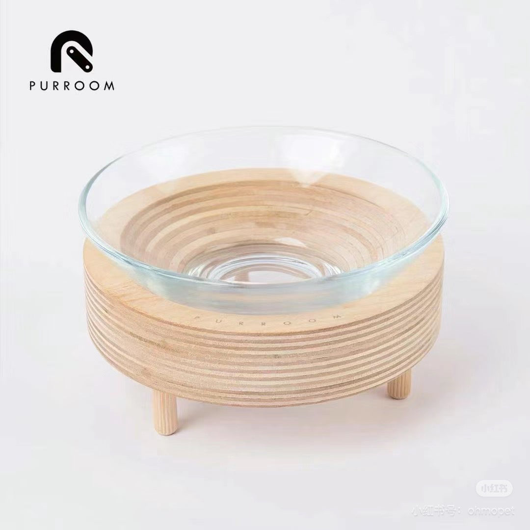 Purroom Glass Bowl With Wood Stand For Pet - Maokids Pet