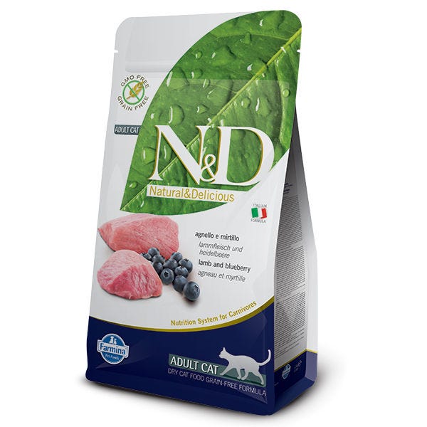 Farmina N&D Grain Free Feline Adult Cat Food Formula - Lamb and Blueberries - Maokids Pet