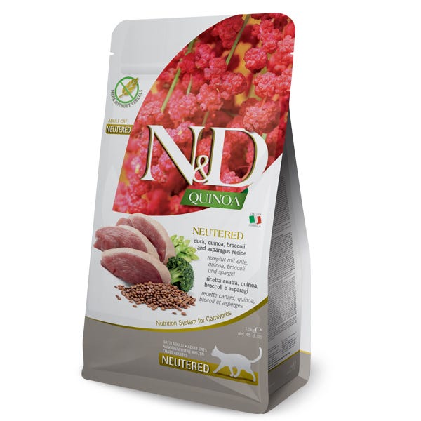 Farmina N&D Quinoa Functional Feline Adult Neutered Cat Food - Duck, Quinoa, Broccoli and Asparagus - Maokids Pet