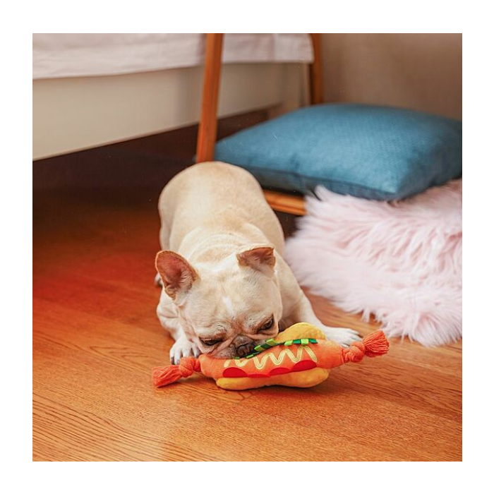 HugSmart Fuzzy Friends Food Party Dog Toy - Hot Dog