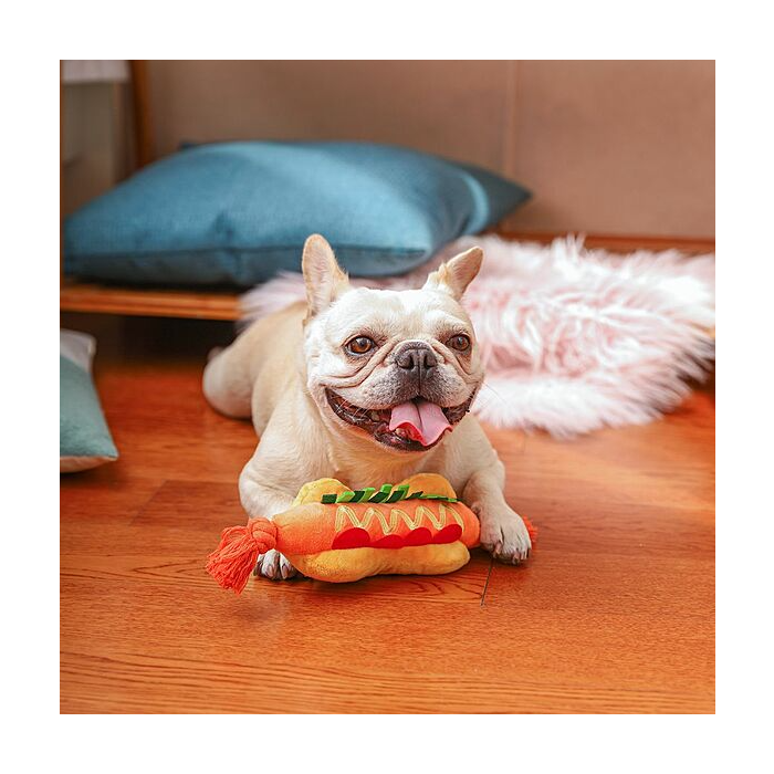 HugSmart Fuzzy Friends Food Party Dog Toy - Hot Dog