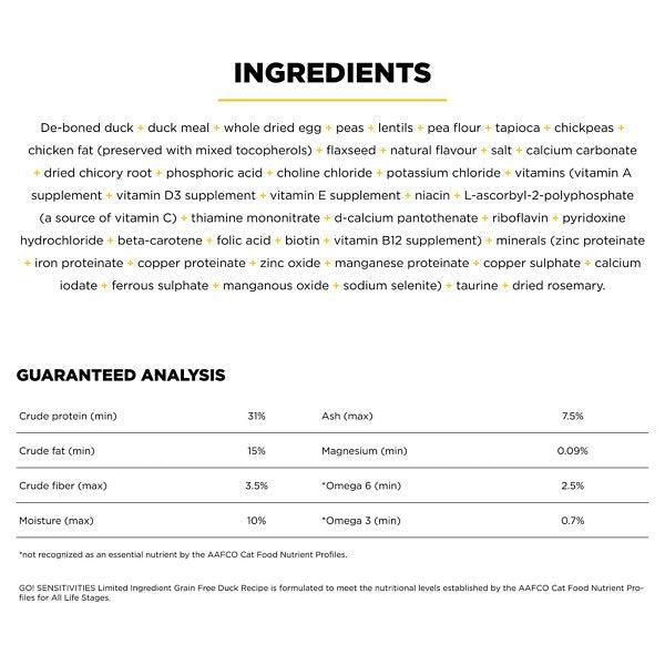 Go! Sensitivities Limited Ingredient Grain Free Duck recipe for cats - Maokids Pet