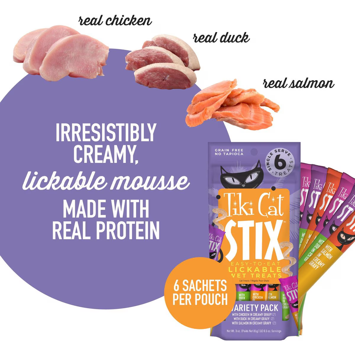 Tiki Cat Stix Cat Wet Treats - Variety Pack - Chicken, Duck, Salmon - Maokids Pet