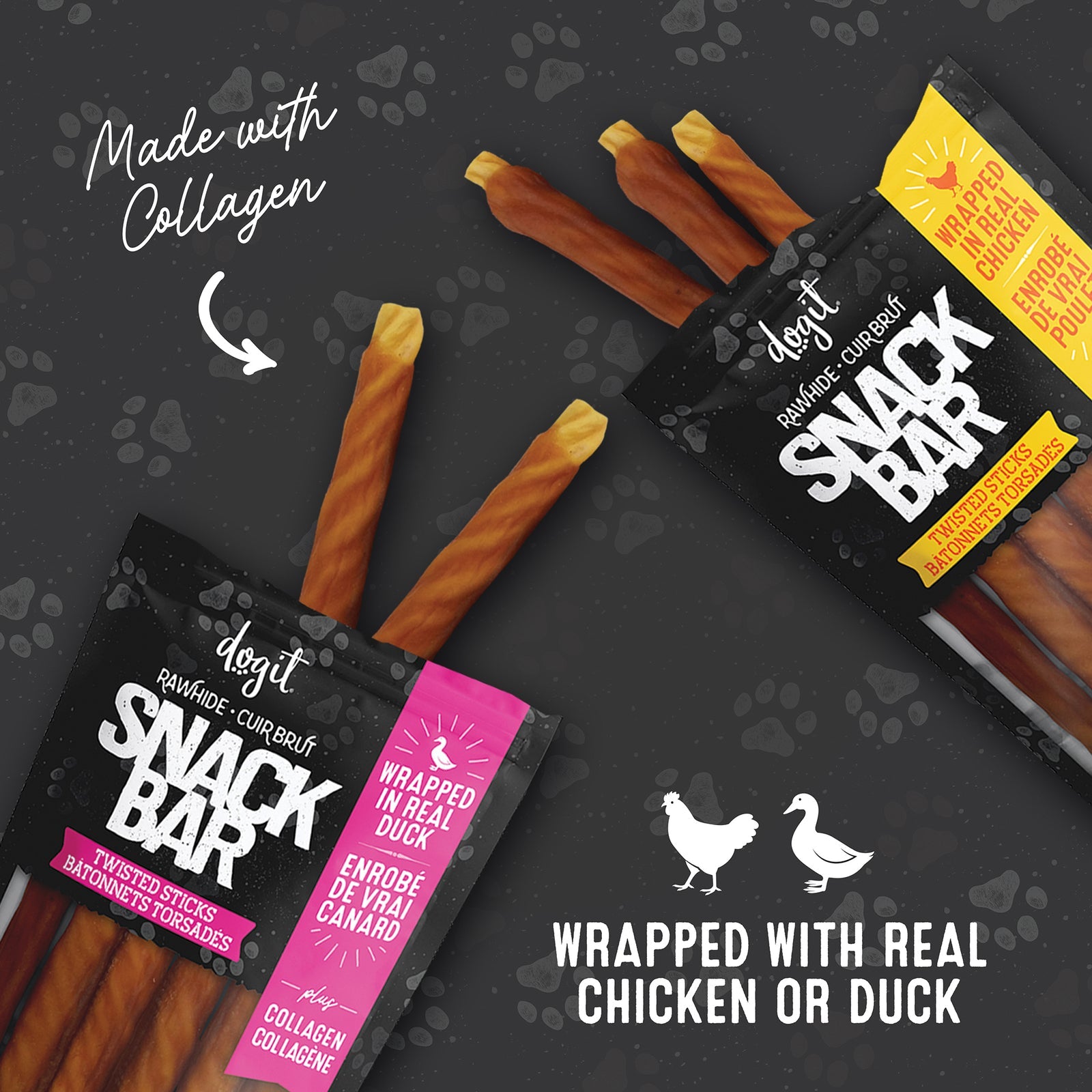Dogit SnackBar Duck-Wrapped Beefhide & Collagen Twisted Sticks