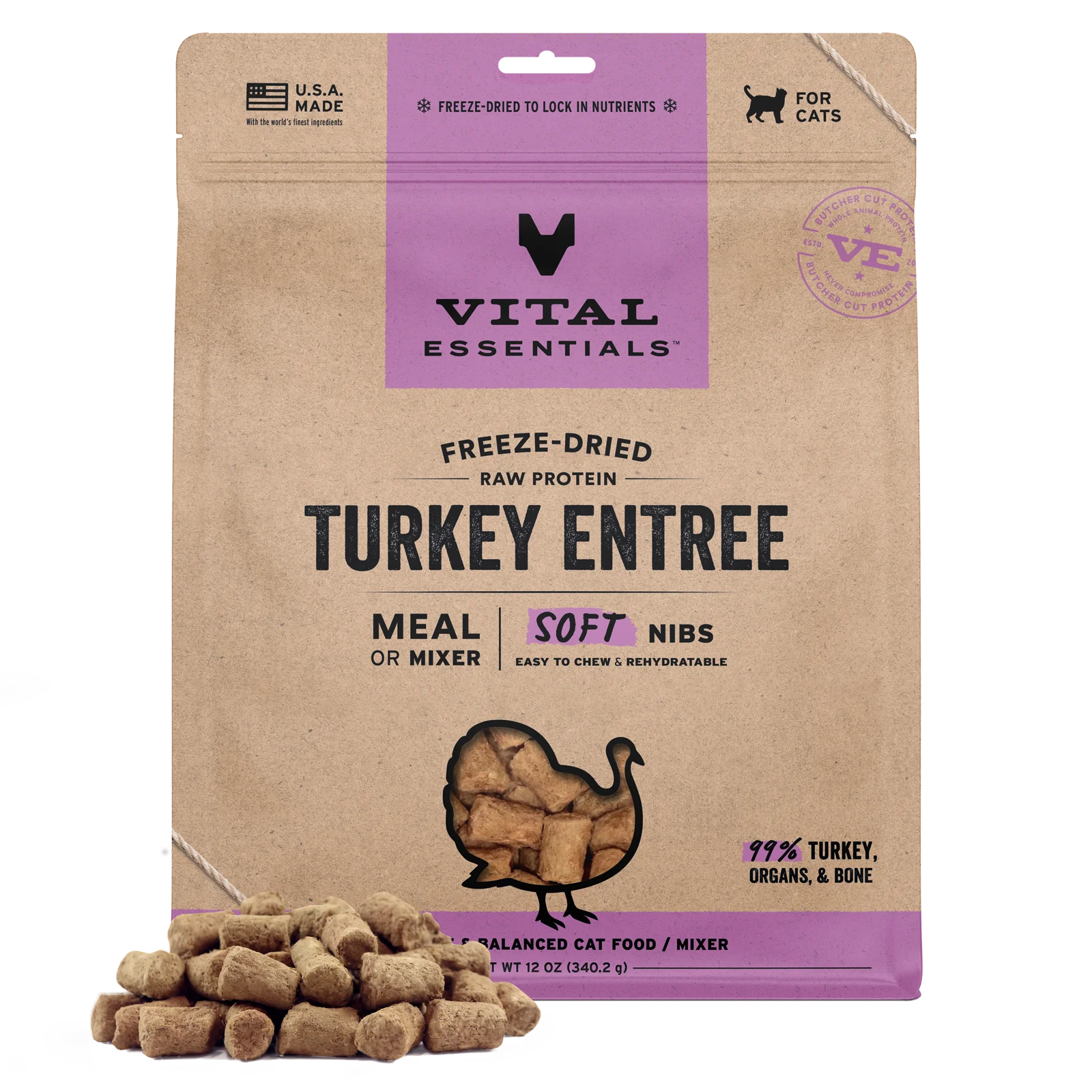 Vital Essentials Freeze-Dired Raw Turkey Soft Nibs For Cats - Maokids Pet