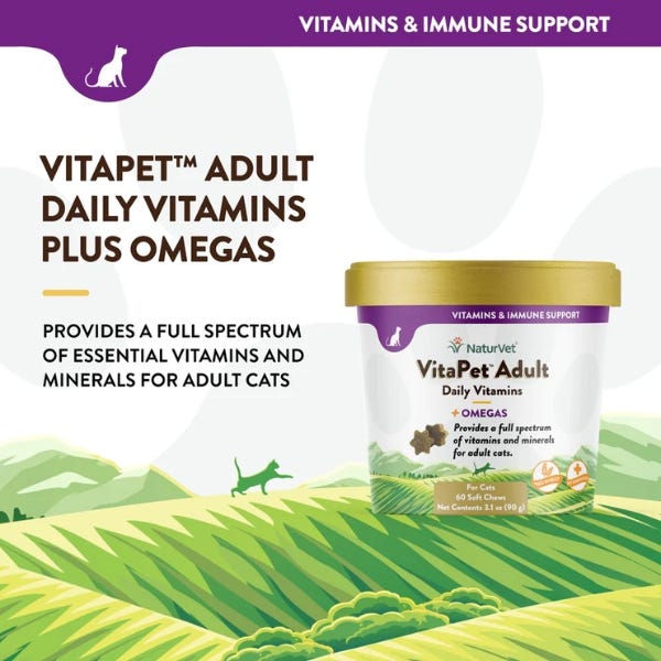 NaturVet VitaPet Adult Cat Daily Vitamins Soft Chews - 90g - Maokids Pet