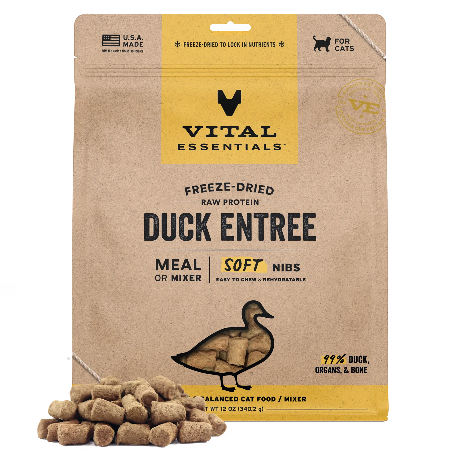 Vital Essentials Freeze-Dired Duck Soft Nibs For Cats - Maokids Pet