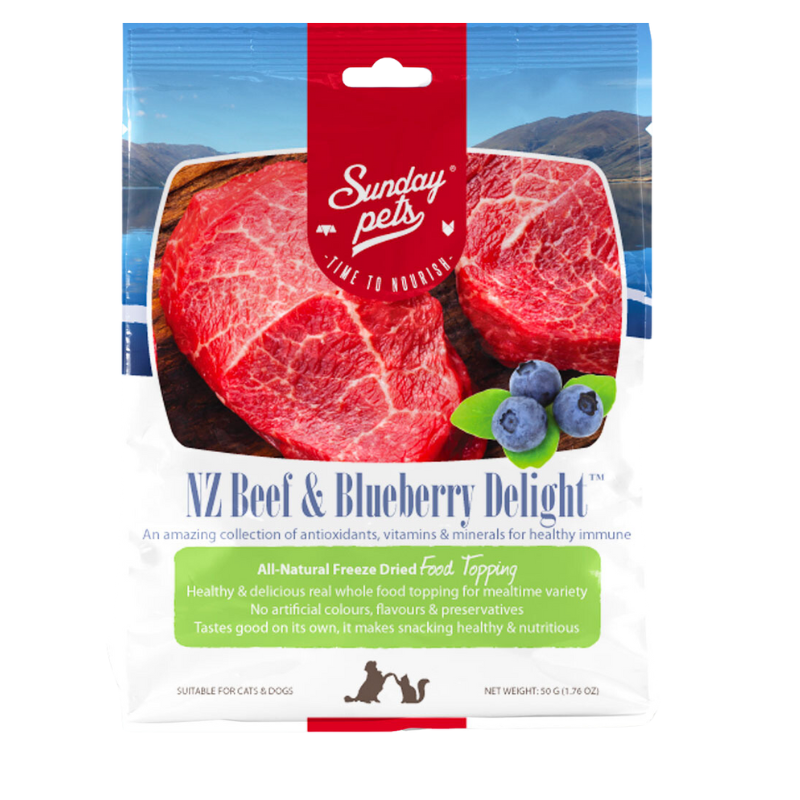 Sunday Pets NZ Beef & Blueberry Delight Freeze Dried Treats For Dog & Cat - 1.76oz - Maokids Pet