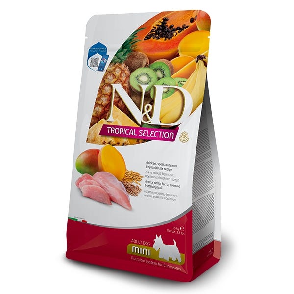 Farmina Natural & Delicious Tropical Dry Food For Mini Adult Dogs - Chicken, Spelt, Oats & Tropical Fruits - Maokids Pet