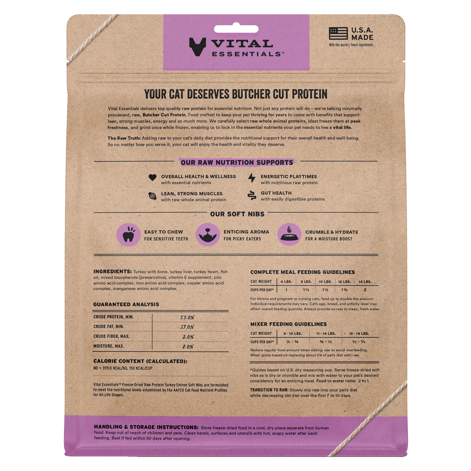 Vital Essentials Freeze-Dired Raw Turkey Soft Nibs For Cats - Maokids Pet