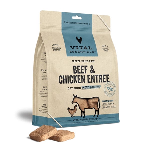 Vital Essentials Freeze-Dried Raw Beef & Chicken Entrée for Cats - Mini Patties - Maokids Pet