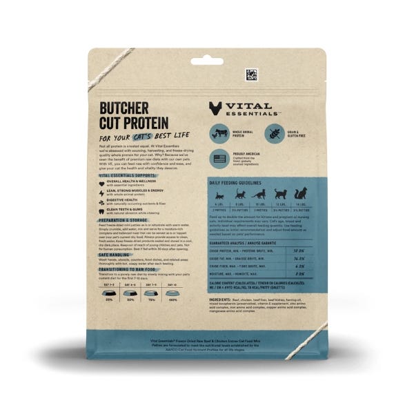 Vital Essentials Freeze-Dried Raw Beef & Chicken Entrée for Cats - Mini Patties - Maokids Pet