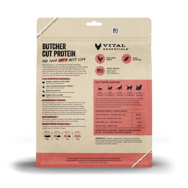 Vital Essentials Freeze-Dried Raw Chicken Entrée for Cats - Mini Patties - Maokids Pet