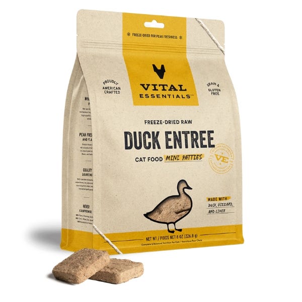 Vital Essentials Freeze-Dried Raw Duck Entrée for Cats - Mini Patties - Maokids Pet