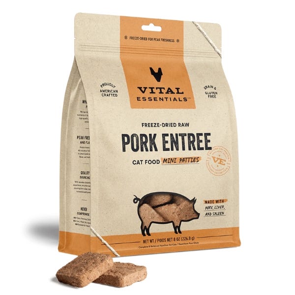 Vital Essentials Freeze-Dried Raw Pork Entrée for Cats - Mini Patties - Maokids Pet