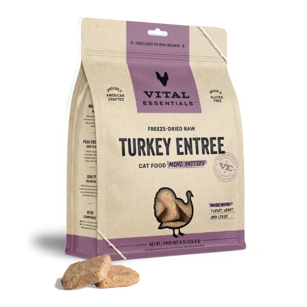 Vital Essentials Freeze-Dried Raw Turkey Entrée for Cats - Mini Patties - Maokids Pet