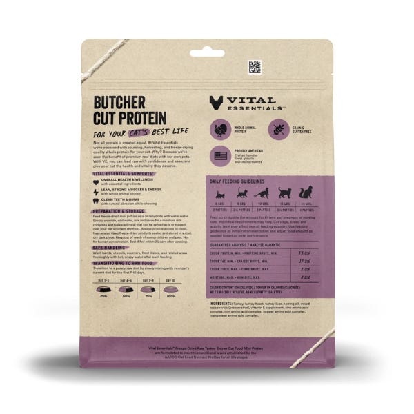 Vital Essentials Freeze-Dried Raw Turkey Entrée for Cats - Mini Patties - Maokids Pet