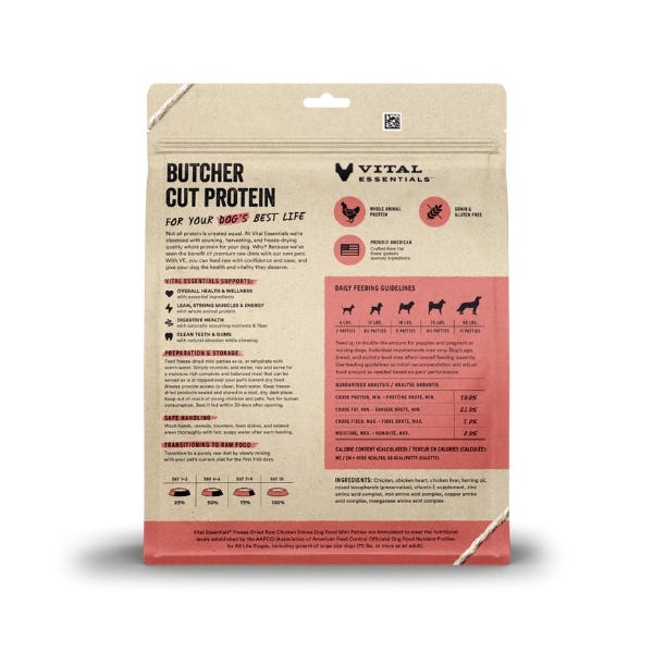 Vital Essentials Freeze-Dried Raw Chicken Entrée for Dogs - Mini Patties - Maokids Pet