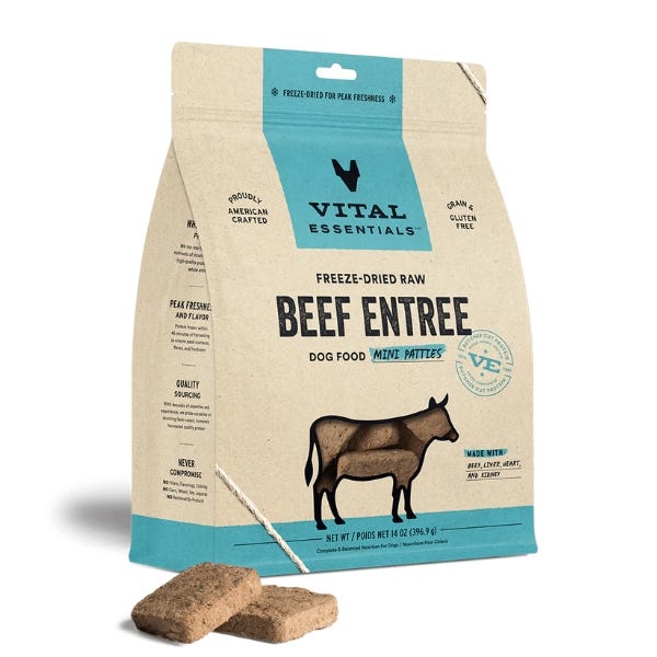 Vital Essentials Freeze-Dried Raw Beef Entrée for Dogs - Mini Patties - Maokids Pet