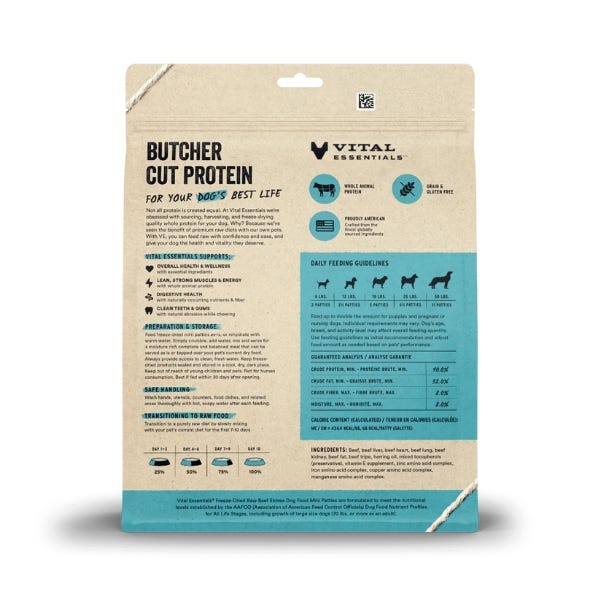 Vital Essentials Freeze-Dried Raw Beef Entrée for Dogs - Mini Patties - Maokids Pet