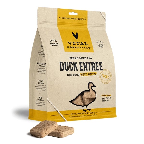 Vital Essentials Freeze-Dried Raw Duck Entrée for Dogs - Mini Patties - Maokids Pet