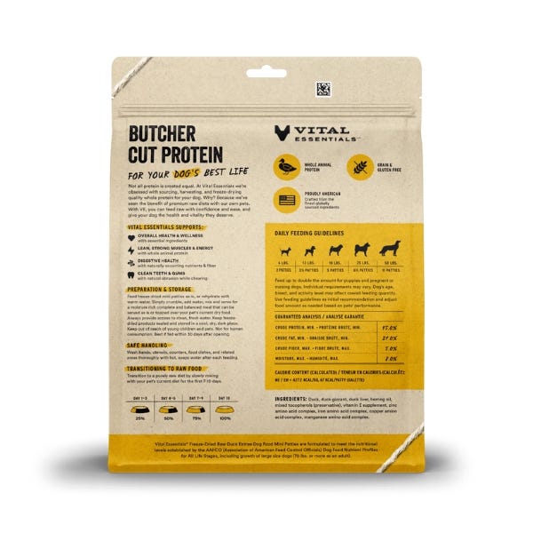 Vital Essentials Freeze-Dried Raw Duck Entrée for Dogs - Mini Patties - Maokids Pet