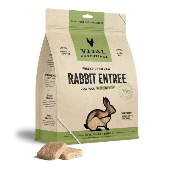 Vital Essentials Freeze-Dried Raw Rabbit Entrée for Dogs - Mini Patties - Maokids Pet