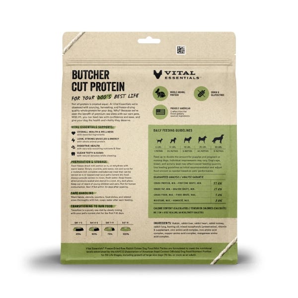 Vital Essentials Freeze-Dried Raw Rabbit Entrée for Dogs - Mini Patties - Maokids Pet
