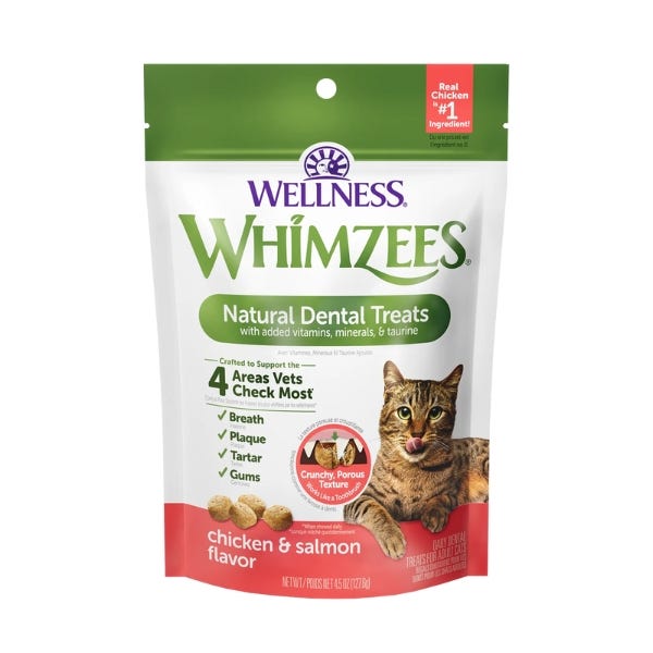 Whimzees 猫咪专用洁牙洁齿饼干训练零食 鸡肉三文鱼口味 一袋2oz