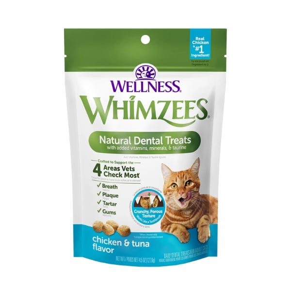 Whimzees 猫咪专用洁牙洁齿饼干训练零食 鸡肉吞拿鱼口味 一袋2oz