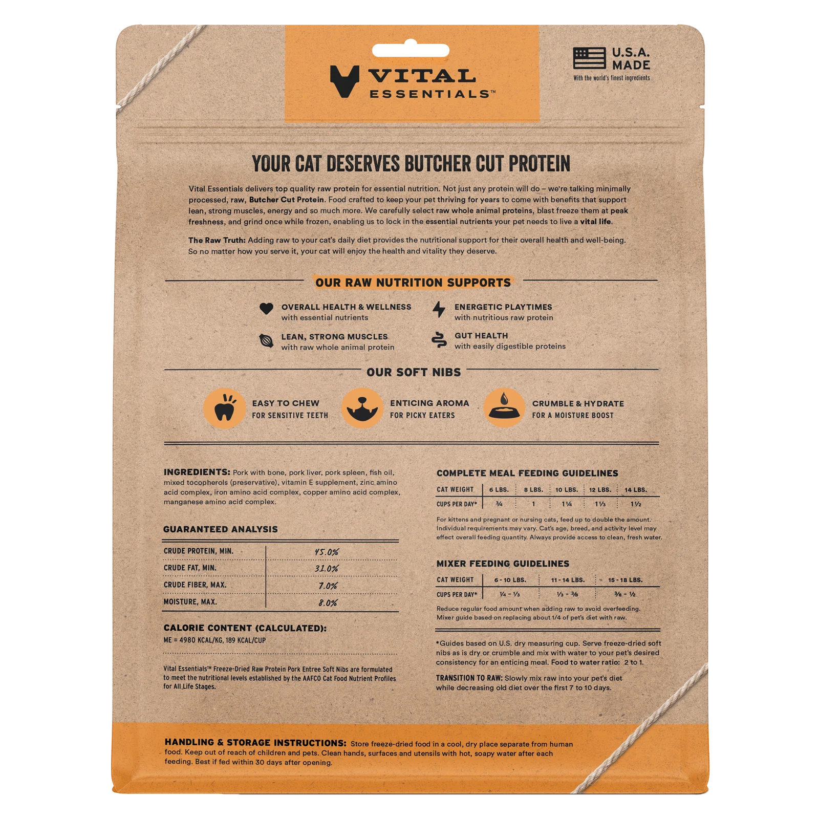 Vital Essentials Freeze-Dired Raw Pork Soft Nibs For Cats - Maokids Pet
