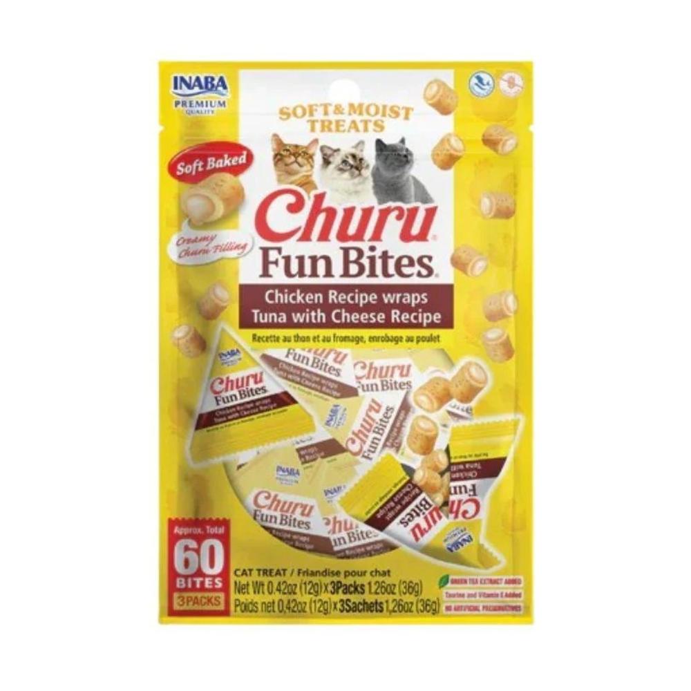 Inaba Churu Fun Bites Cat Treat - Chicken Recipe wraps Tuna with Cheese Recipe