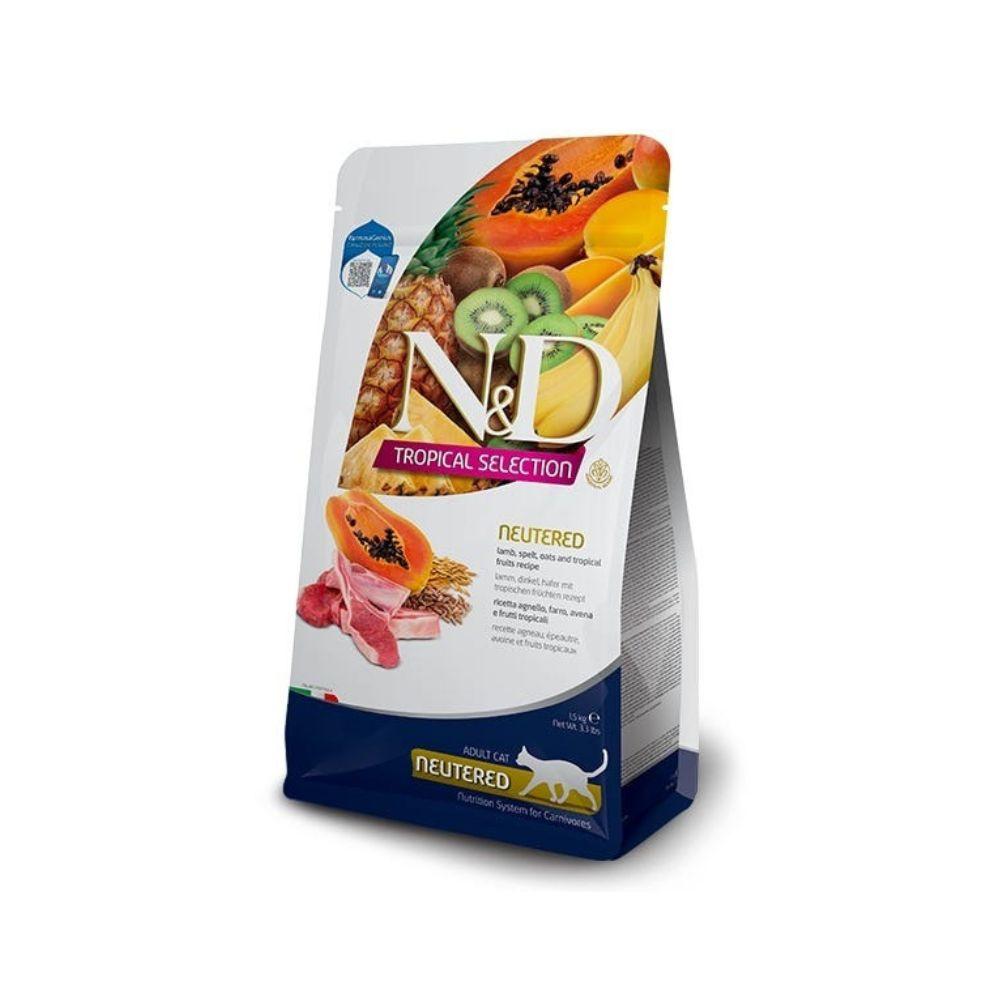 Farmina Natural & Delicious Tropical Dry Food For Adult Neutered Cats - Lamb, Spelt, Oats & Tropical Fruits