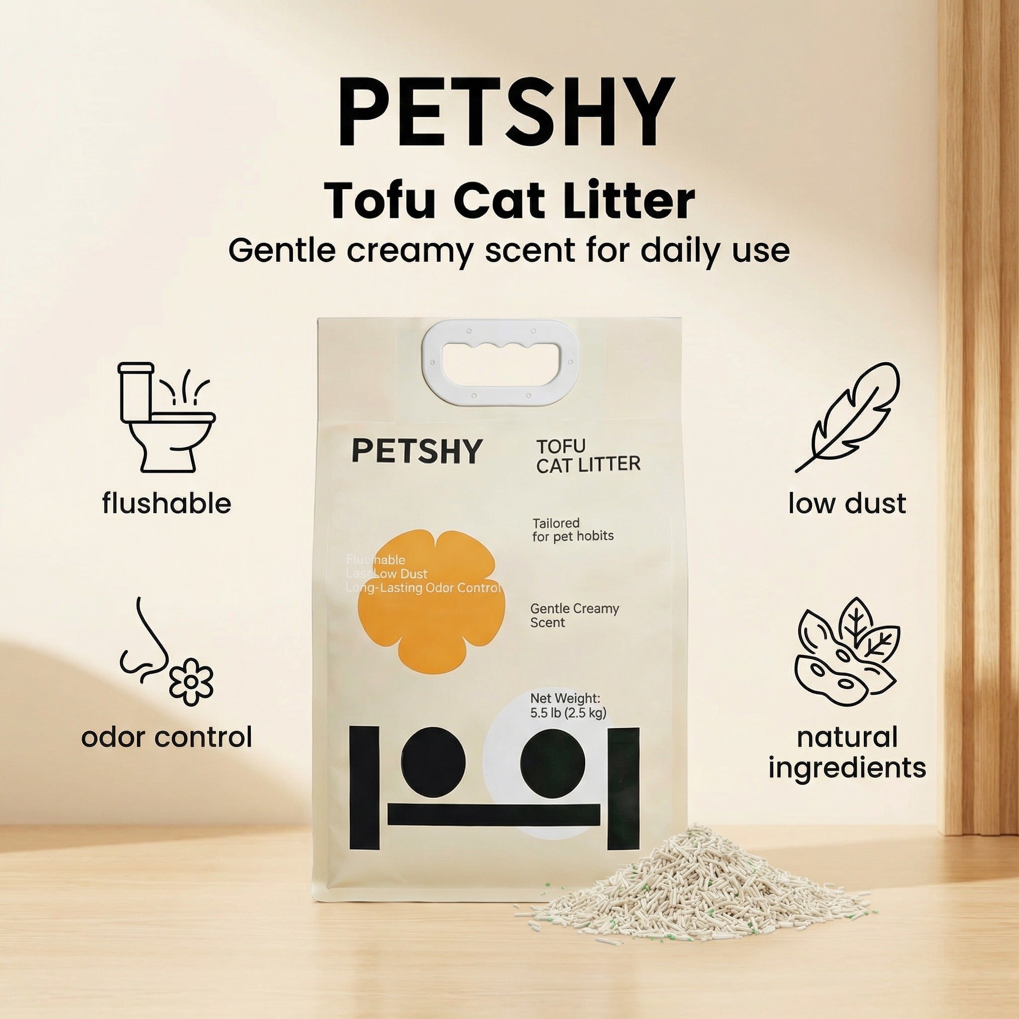 Petshy 1.5mm Tofu Cat Litter - 2.5kg/bag
