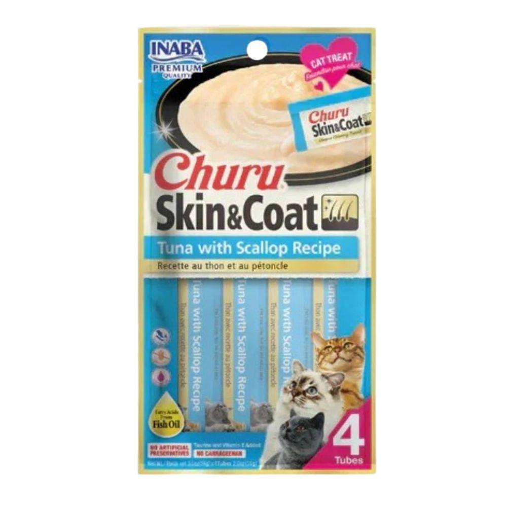伊纳宝Inaba 美毛亮肤功能性猫咪汤条啾噜酱 吞拿鱼扇贝配方 一袋内含4支